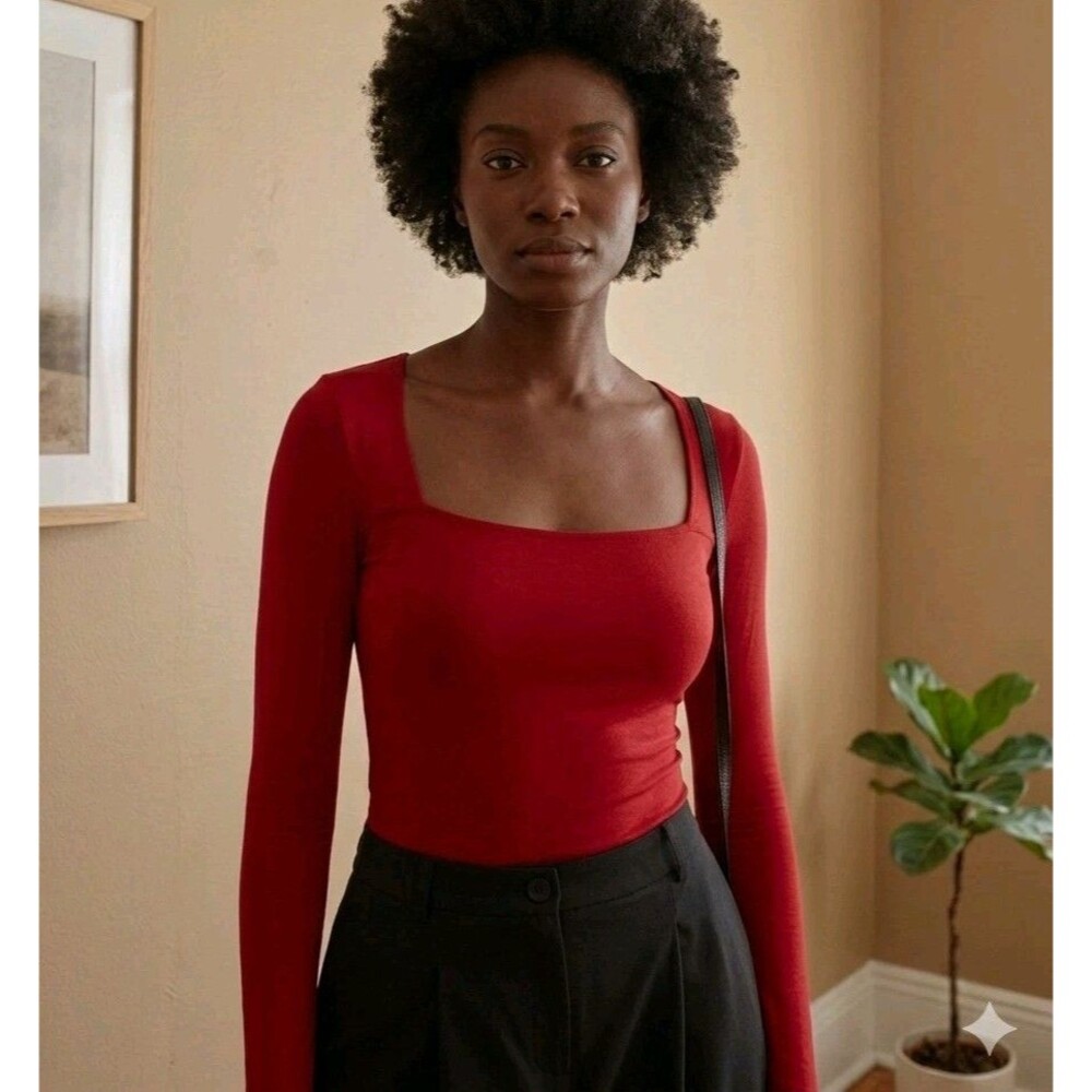 Marcella NYC Michelle Top Jersey Knit Stretch Square Neck NWT Red Womens XXL